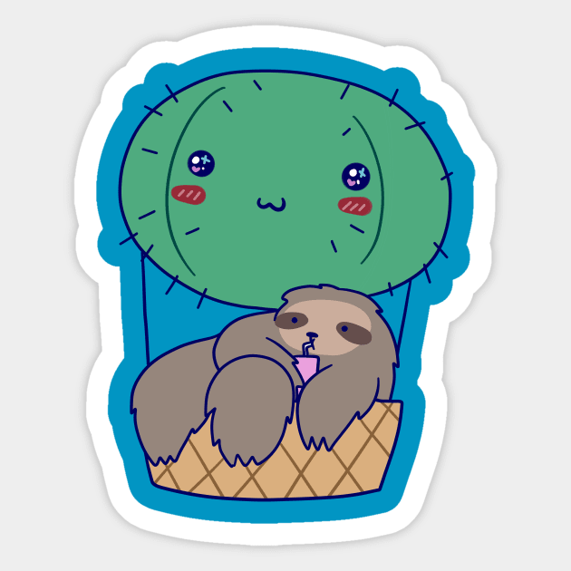 Cactus Hot Air Balloon Sloth Sticker by saradaboru